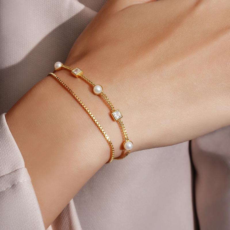 Ania Haie Elegant 925 Sterling Silver Gold Box Chain Bracelet