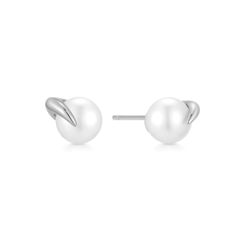 Ania Haie Elegant Silver Pearl Claw Stud Earrings