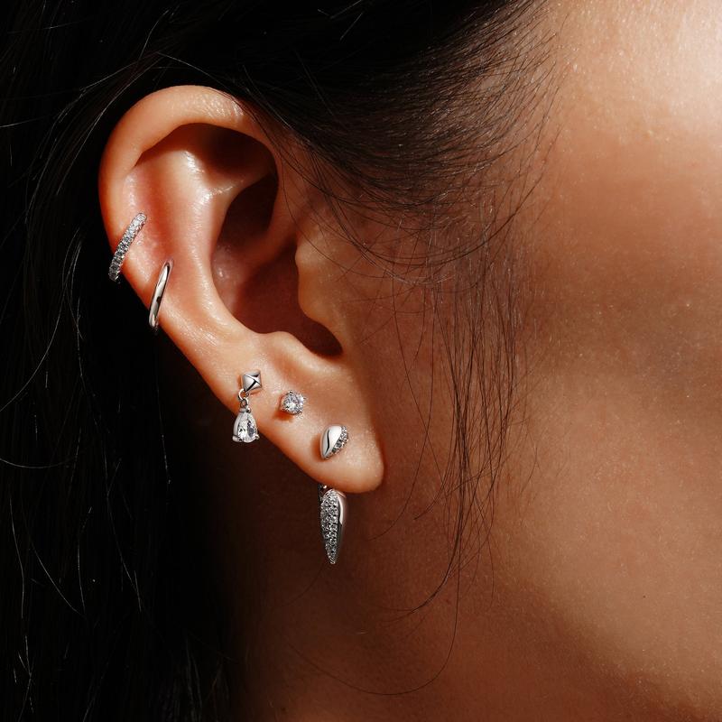 Ania Haie Elegant Silver Pyramid Dangle Stud Earrings