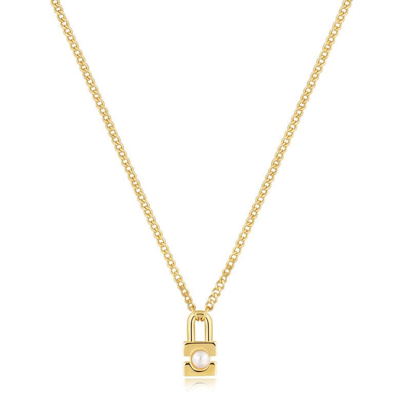 Ania Haie Gold Pearl Padlock Necklace