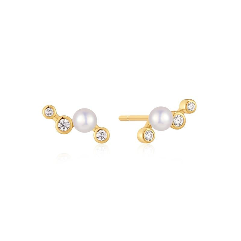 Ania Haie Gold Zig‑Zag Shell Pearl Stud Earrings