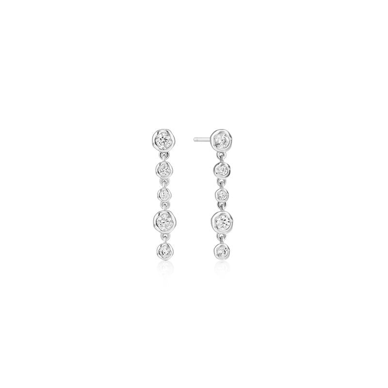 Ania Haie Silver Molten Cascade Bezel-Set Drop Stud Earrings