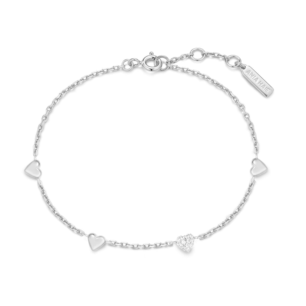Ania Haie Silver Pave Puffed Heart Station Bracelet