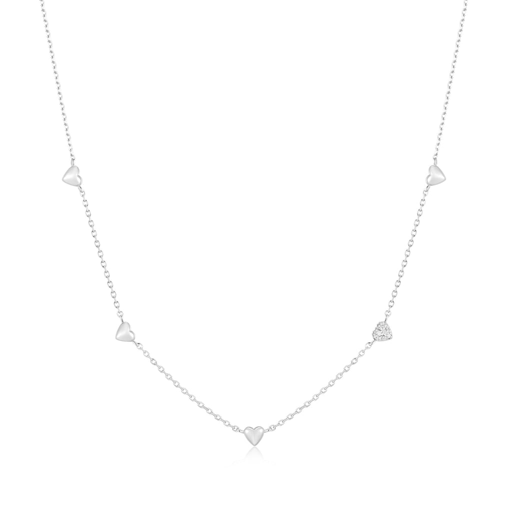 Ania Haie Silver Pavé Puffed Heart Station Necklace