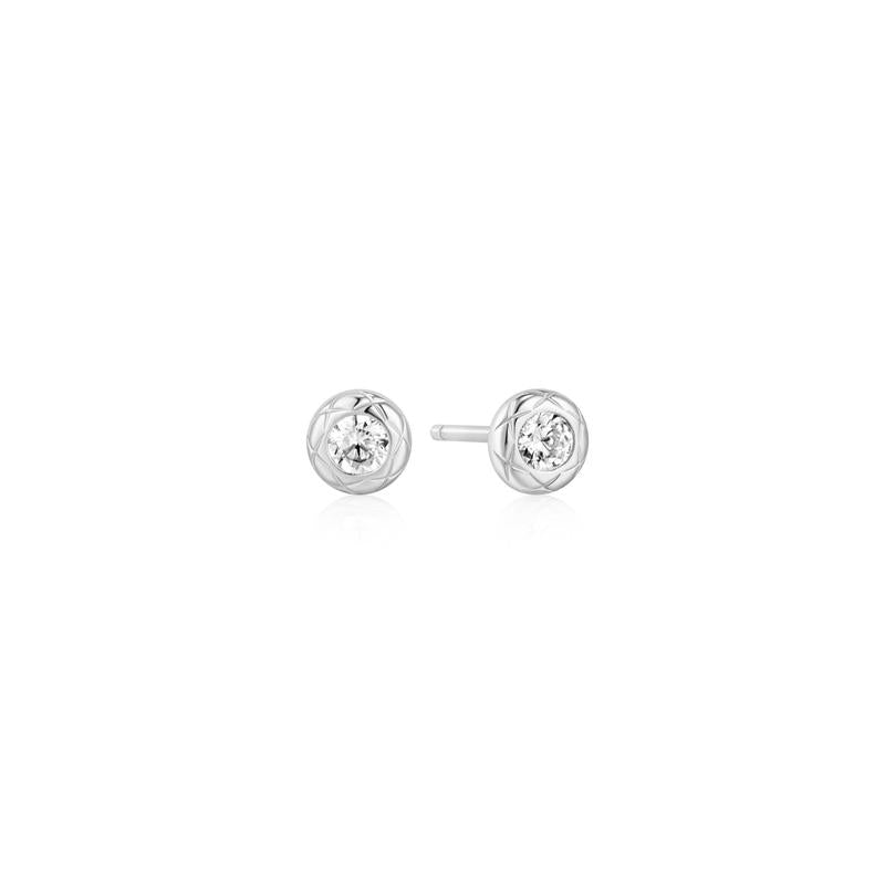 Ania Haie Silver Textured Bezel-Set Stud Earrings with Cubic Zirconia
