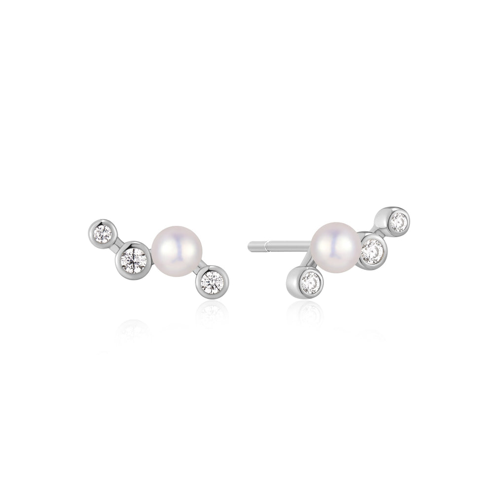 Ania Haie Silver Zig-Zag Shell Pearl Stud Earrings