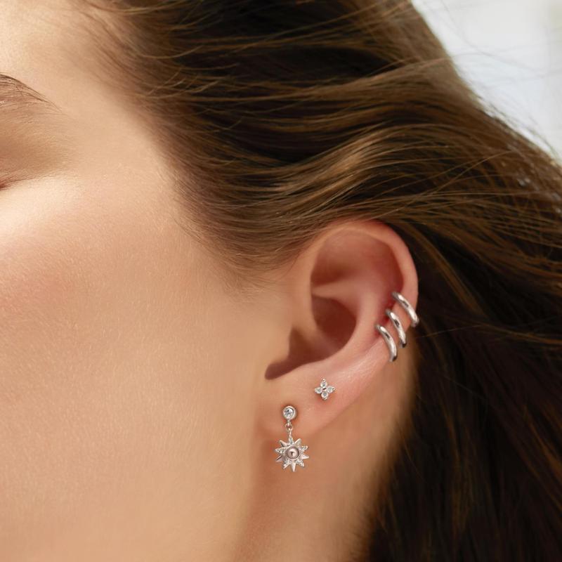 Silver Sunburst Dangle Stud Earrings