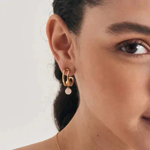 Ania Haie Gold Orb Rose Quartz Stud Mini Hoop Earrings